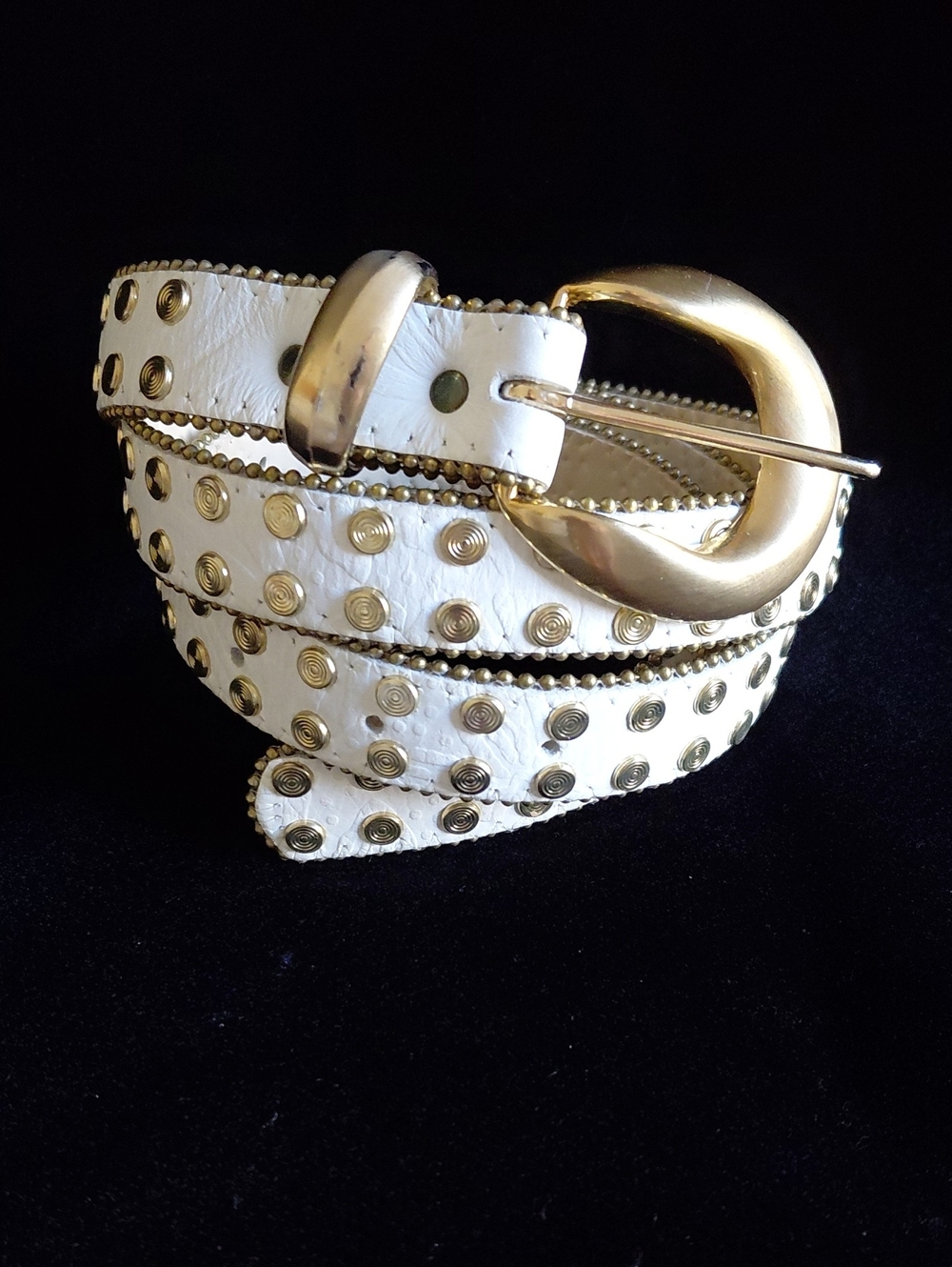 Vintage Y2K White Leather Studded Belt Gold Hardware NWOT